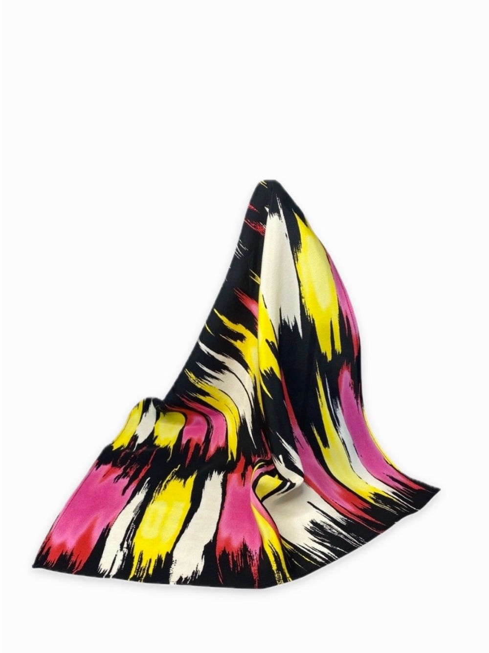 NWT SILKLETTE Abstract Paintbrush 100% Fine Silk Kerchief Scarf FUCHSIA + YELLOW